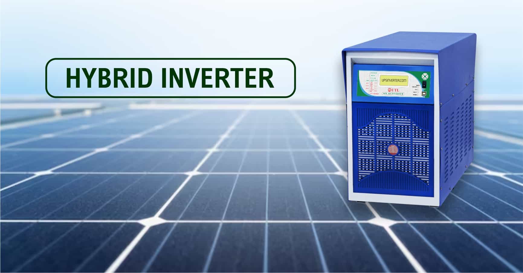 A blue hybrid solar inverter on solar panels