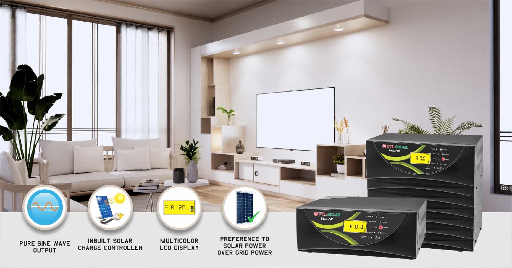 A black UTL heliac solar inverter in the living room with their best features.