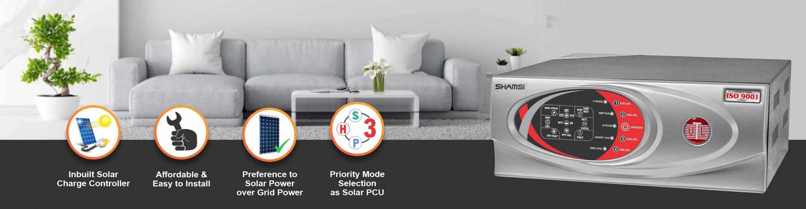 A shamsi solar inverter in the living room with its best features.