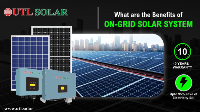 an on-grid solar panel system with a city in the background