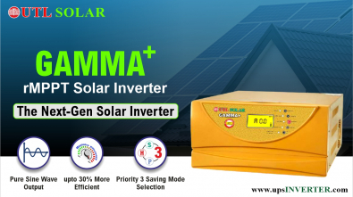 a Next-Gen yellow Gamma Plus MPPT Solar Inverter with a digital display