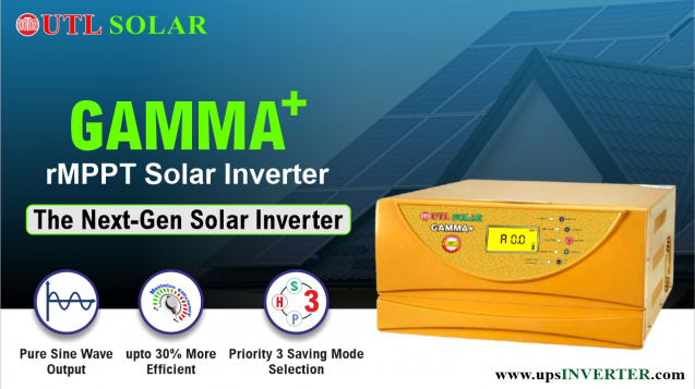 a Next-Gen yellow Gamma Plus MPPT Solar Inverter with a digital display
