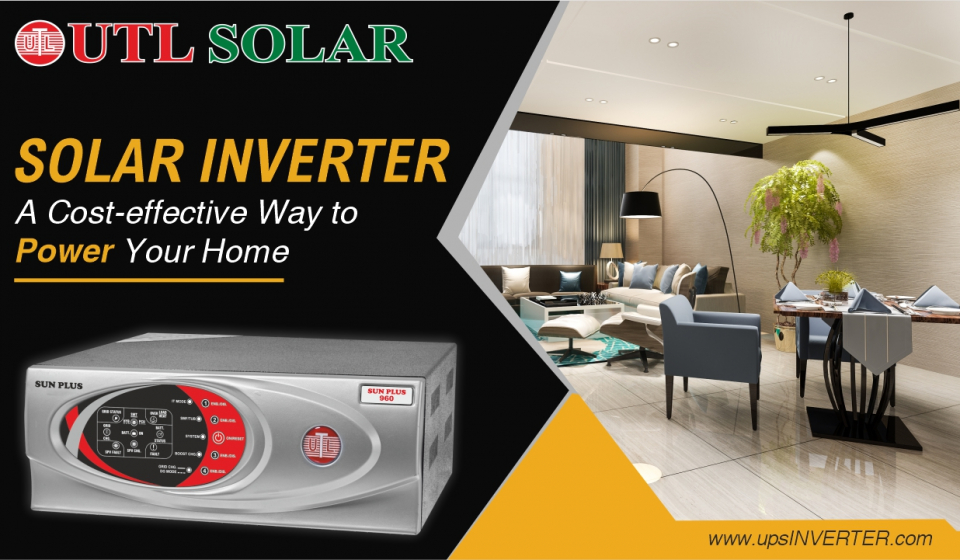 a poster of a living room with a solar inverter for home