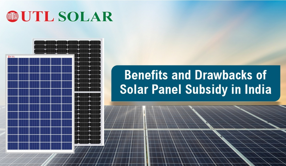 A set of solar panels describing the benefits and drawbacks of solar panel subsidy in India in 2024